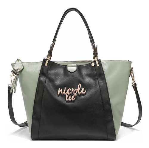 Bolsa Satchel Nicole Lee Bicolor Con Placa Ss22 Color Negro