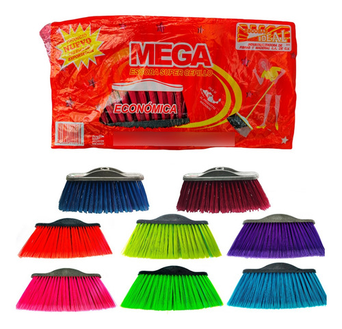 6 Escoba Súper Cepillo Económico Mega Ideal C/bastón Metal
