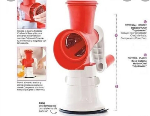 Tupperware Rallador Chef Base+3 Conos Insertos+prensa+manive (Usado)