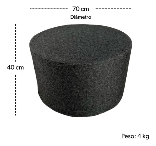 Taburete Ottoman Circular Con Funda En Lino Gris Oxford