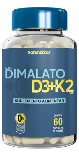 Magnésio Dimalato D3+k2 - Vit.promove Relaxamento Mental Sabor Sem Sabor