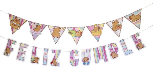 Capibara Set X 2 Guirnaldas Feliz Cumple + Banderin Varios Capibara