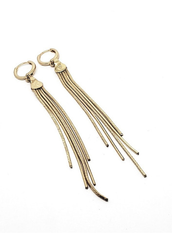 Aretes De Oro Laminado Largos De 7 Cm Dorado Estuche A1