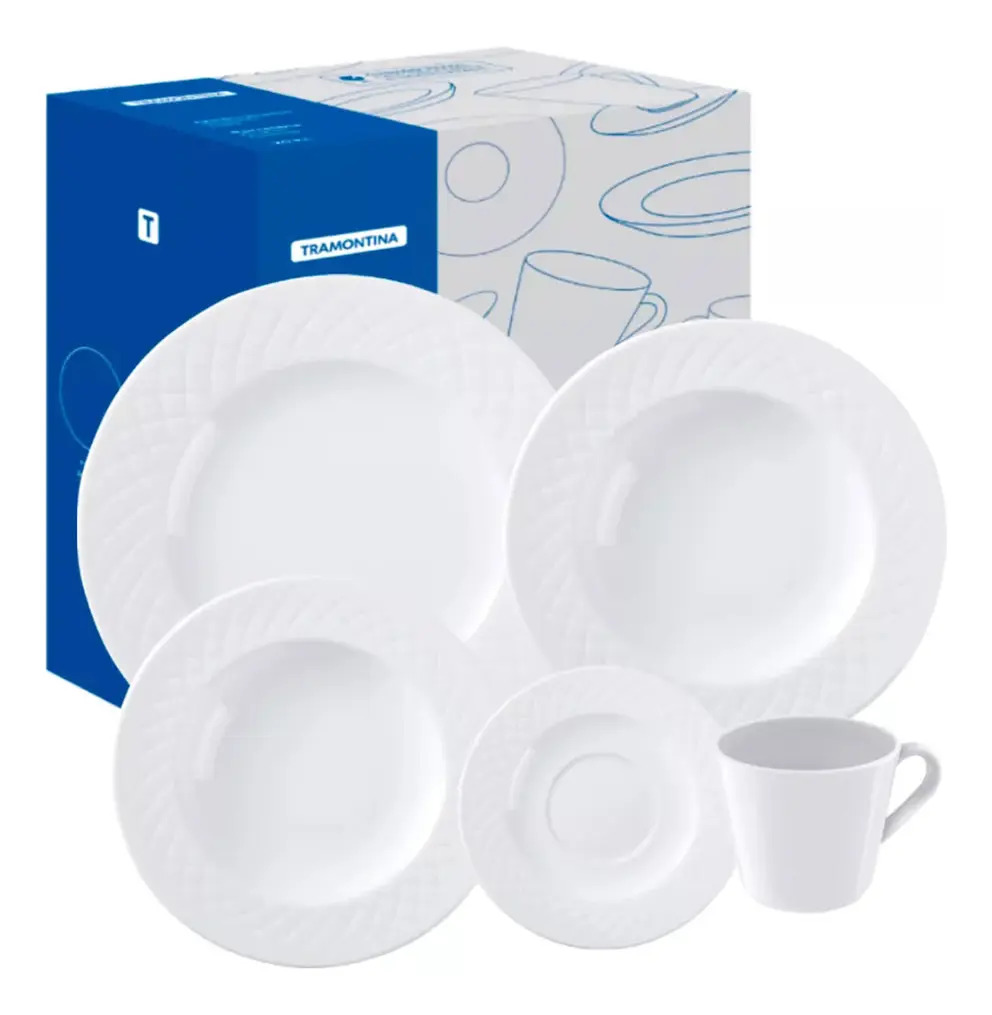 Aparelho De Jantar  Tramontina Ingrid Porcelana 30 Pçs 96011 Branco Liso