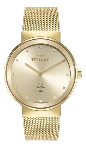 Relógio Feminino Technos Safira Dourado Slim 1l22wm/1x