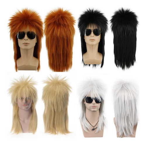 Peluca Larga Para Hombre, Pelo Naranja, Peluca De Cosplay