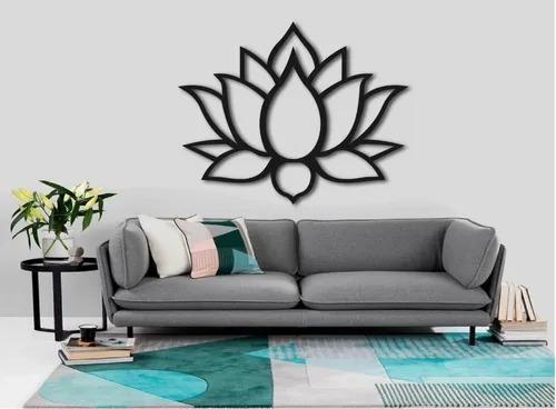 Quadro Mandala Decorativo Flor De Lotus Preta 80cm