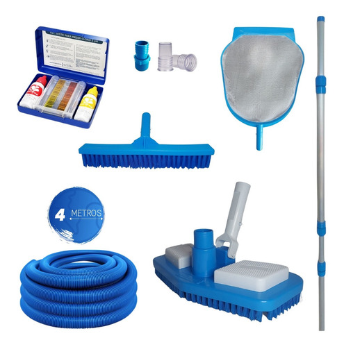 Kit Limpeza Piscina Com 4 Mt De Mangueira + Teste Cloro E Ph