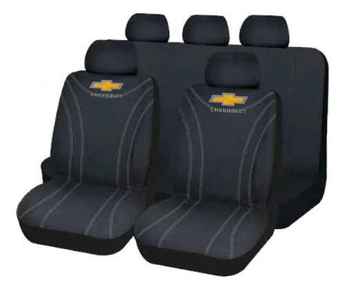 Cubreasiento Funda Tela Negro Chevrolet Logo Bordado Promo