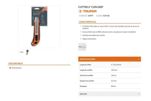 Cuchillo Cartonero Truper 6 # Cut-6x