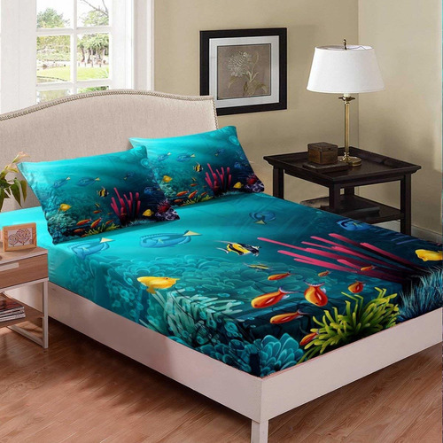 Juego De Ropa De Cama Underwater World, 3d, Tortuga Marina,.