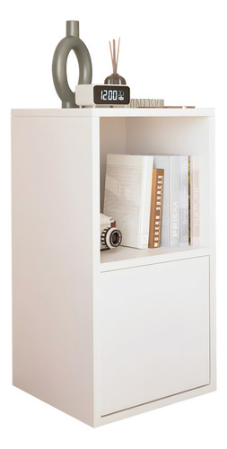 Mesa De Noche Minimalista Recámara Auxiliar Almacenamiento Acabado Mate Color Blanco frosty