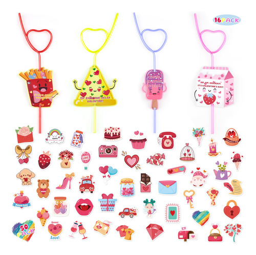 Juego De Pegatinas, Pajitas Y Tarjetas De San Valentín Para