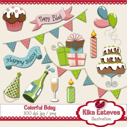 Kit Imprimible Feliz Cumple Tortas Imagenes Clipart Cod1030