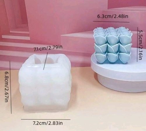 Molde Silicón Con Forma De Cubo Con Flores. Vela, Jabón