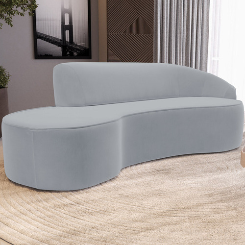 Sofá 3 Lugares Curvo Firenze Direito Veludo Cinza 230cm C317