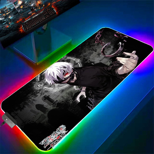 Alfombrilla Mouse Anime Ken Kaneki Rgb Para Teclado Red Eyed