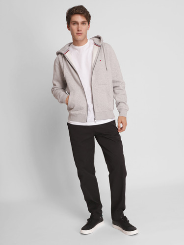 Polerón Hoodie Con Cierre Logo Hombre Tommy Hilfiger Gris