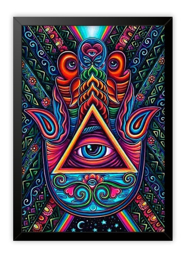 Quadro Decorativo Mão Hamsa Colorida Exclusividade Cor da armação Preto