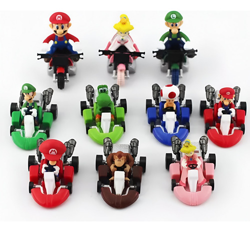 Set / Colección De 10 Mini Kart De Mario Con Impulso