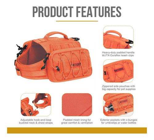 Onetigris Mochila Para Perros Medianos Y Grandes, Arnés De Naranja.