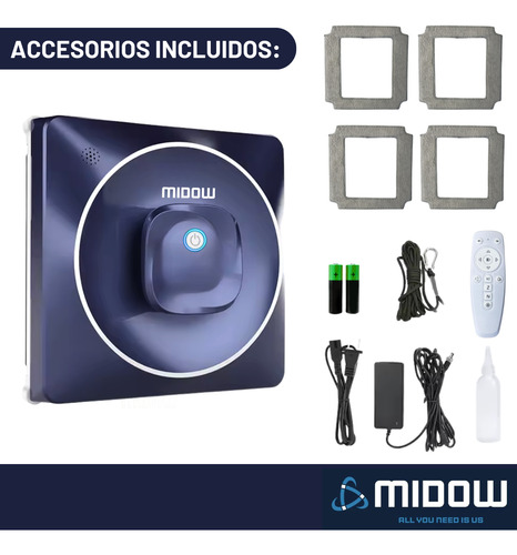 Robot Limpia Vidrios Inteligente Midow Interior Exterior 72w Control Remoto App Deposito De Liquidos