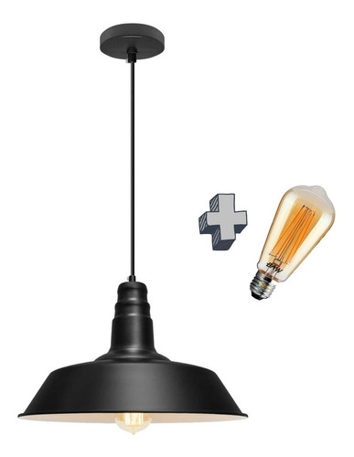 Lampara Led Vintage + Campana Negra 36cm Galponera Chiaro