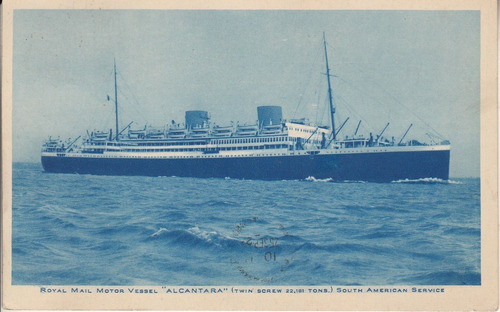 1927 Postal Cursada A Bordo Crucero Buque Alcantara Brasil 