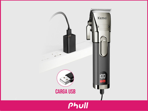 Maquina De Cortar Pelo Trimmer Kemei Km-1896 Recargable Color Gris