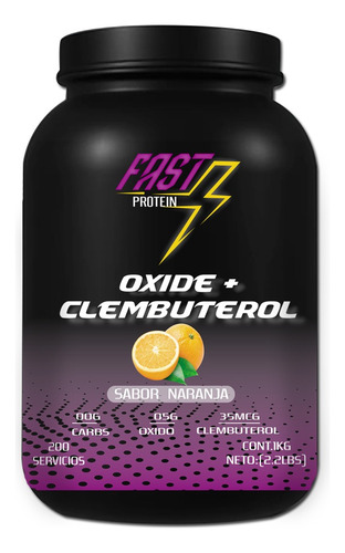 Óxido Nítrico + Clembuterol Fast Suplement 1kg 200 Serv Naranja
