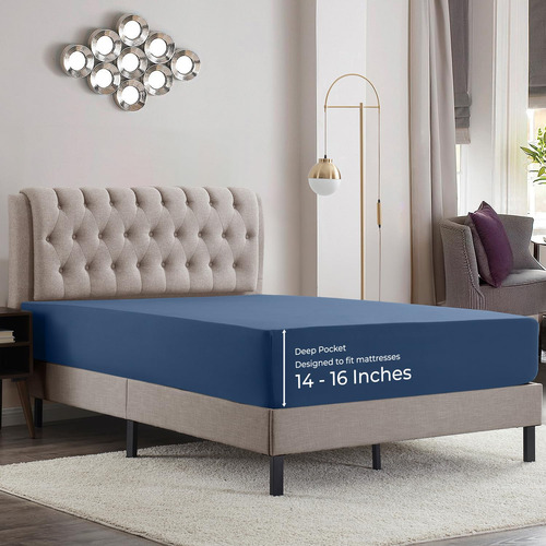 Sábanas De Cama King Bajeras Hasta 40 Cm Color Azul Marino