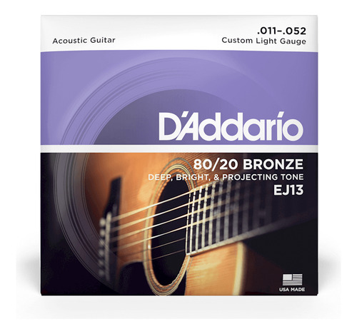 Cuerdas De Guitarra Acústica Daddario Ej13 Bronze 11-52 