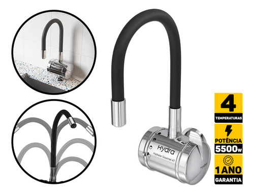 Torneira Elétrica Flexível De Parede Para Cozinha Hydra Cor Preto / Metalizado 220v