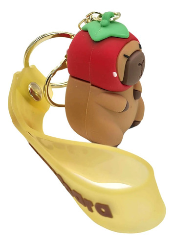 Llavero Capibara Carpincho De Goma Dura, Modelos Para Elegir Con Gorro Frutilla