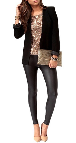 Pantalon Leggins Tipo Cuero Tela Licra Negro
