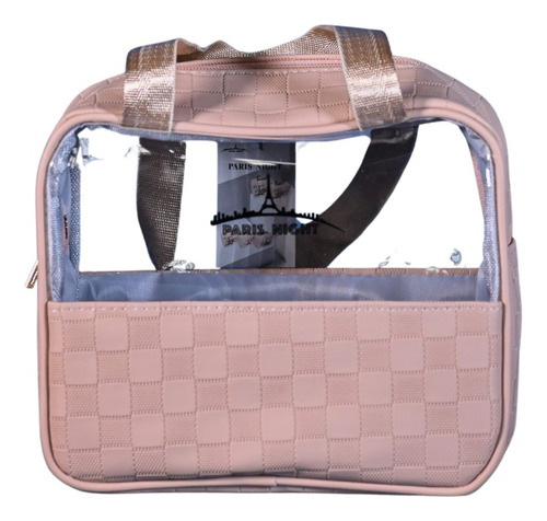Neceser Porta Cosméticos Cartera Rectangular Organizador Con Cuadros Rosa