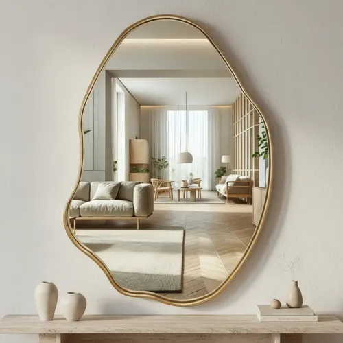 Espelho Orgânico Boreal Restier Decor Com Borda Em Lamina Madeira Natural Moldura Sumauma