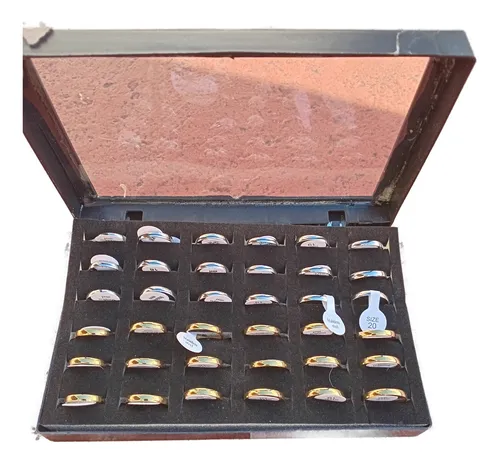 comprar Lote 36 Anillos Alianzas Acero  (18 Plateadas Y 18 Doradas)