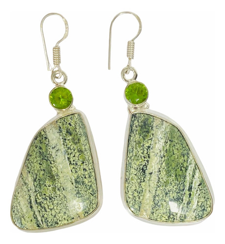 Aros Plata India Opalo Verde Suizo Y Cuarzo Peridoto Natural