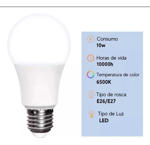Paquete 10 Focos 10w Led Ahorrador E27 Tianlai 700lm Luz Bca Color De La Luz Blanco