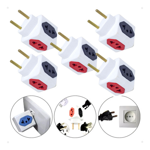 Kit 5 Adaptador Benjamin Plug Tomada 4s 10a/20a Aparelhos