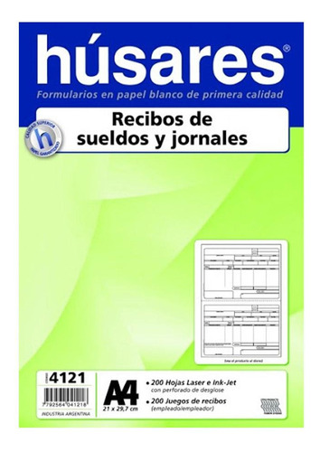 Formulario Recibo De Sueldos Husares 4121 X 200 Hjs A4 80grs