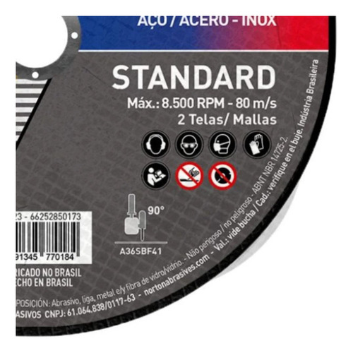 Kit Com 50 Discos De Corte Aço Inox Standard 7'' Norton