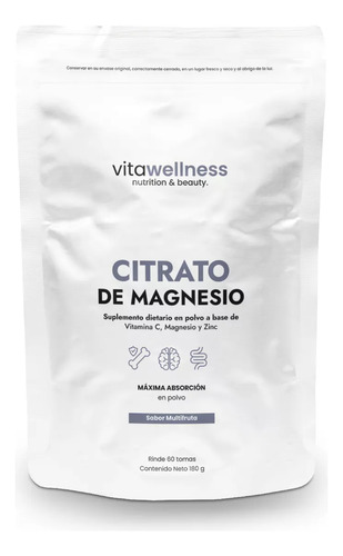 Vitawellness Citrato De Magnesio X 180 G Sabor Neutro