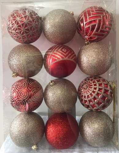 Kit 12 Bolas P/ Árvore Natal 10 Cm Vermelho Dourada | Frete grátis Kit 12 Bolas P/ Árvore Natal 10 Cm Vermelho Dourada | Frete grátis