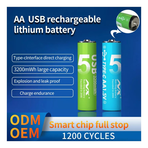 Paquete 4 Pilas Aa Recargables Usb 1.5v Carga Rapida