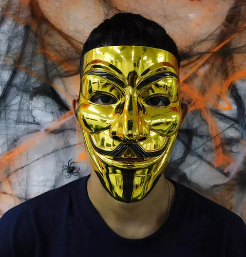 Máscara De Anonymous Hacker Vendetta Dorada Gold Halloween