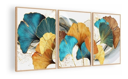 Cuadro Decorativo Mural Triptico Golden Leaves 126x60 Mdf