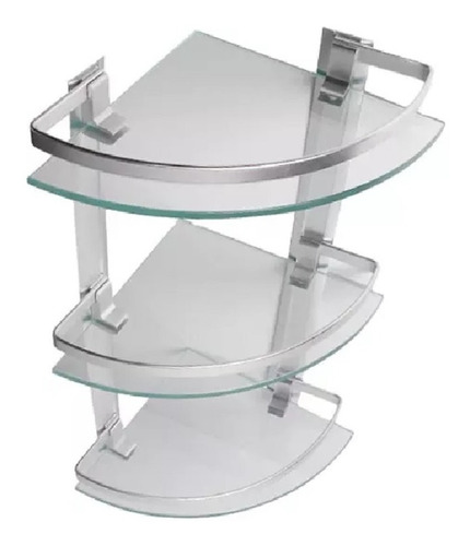 Repisa Organizador Esquinera Triple Vidrio Aluminio Baño 