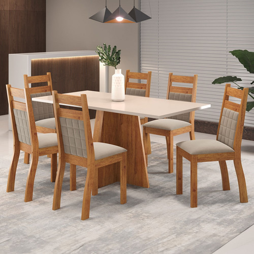 Mesa De Jantar 6 Lugares Click Mel/blonde/perola - Viero Pés Bege